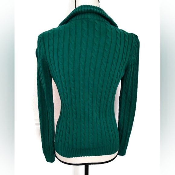 Lauren Ralph Lauren Gorgeous!  Emerald Green Cable Knit Zip-Up Sweater Small - Picture 2 of 4